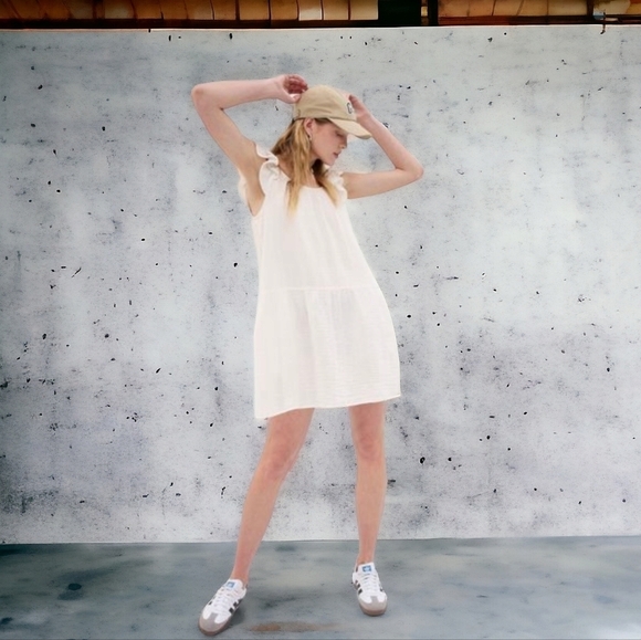 GAP 'New White' Crinkle Gauze Mini Dress Airy Flutter Sleeve Pockets Size XL NWT - Picture 7 of 14